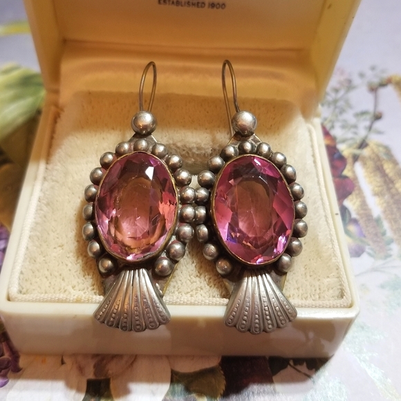 Early 1800s GEORGIAN Pink Paste Stone Earrings - Picture 7 of 7